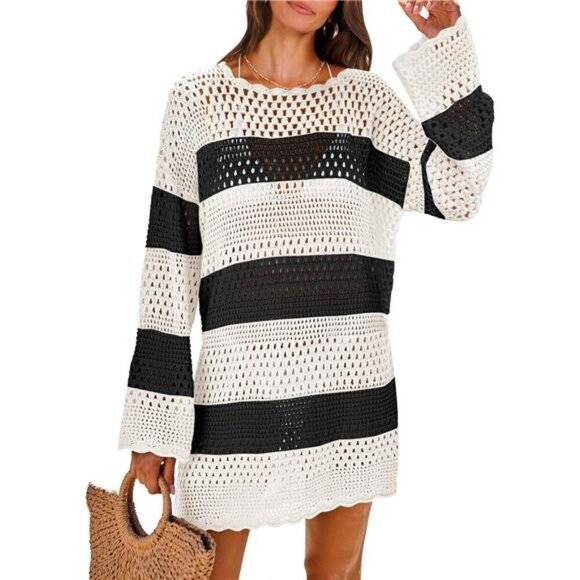 Women Swimsuit Crochet Swim Cover Up Summer Swimwear Knit Pullover Beach Dress